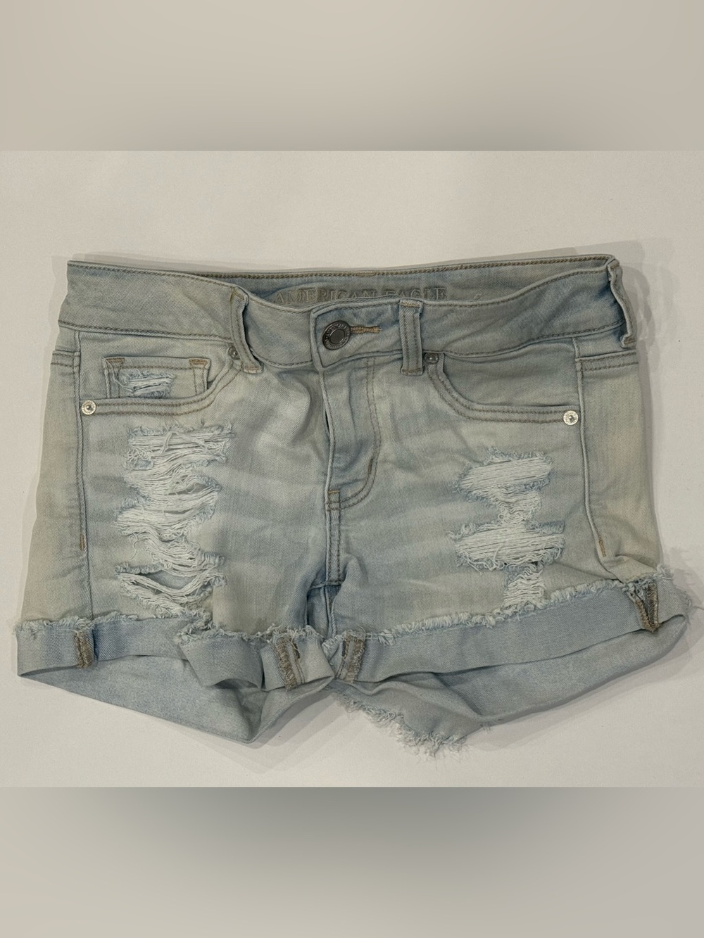 Light Wash Distressed Denim Shorts